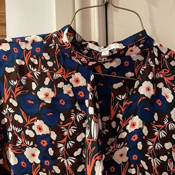 10 Crosby Derek Lam Floral Blouse - Blue and Red - Picture 3 of 11